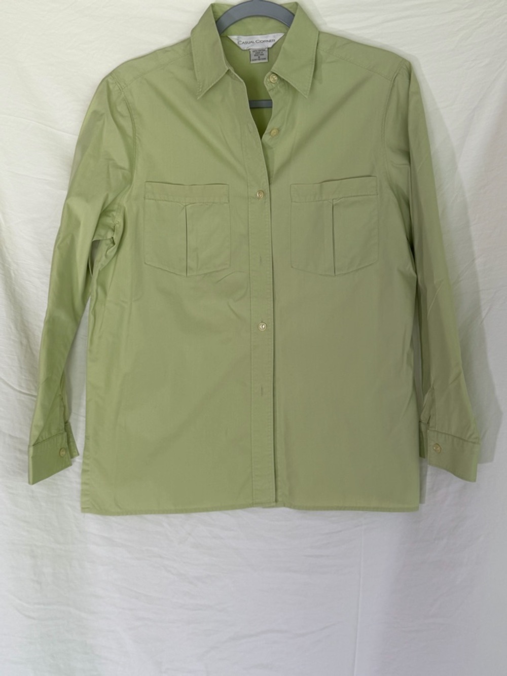 Casual Corner Light Olive Green Button-Front Shirt Jacket